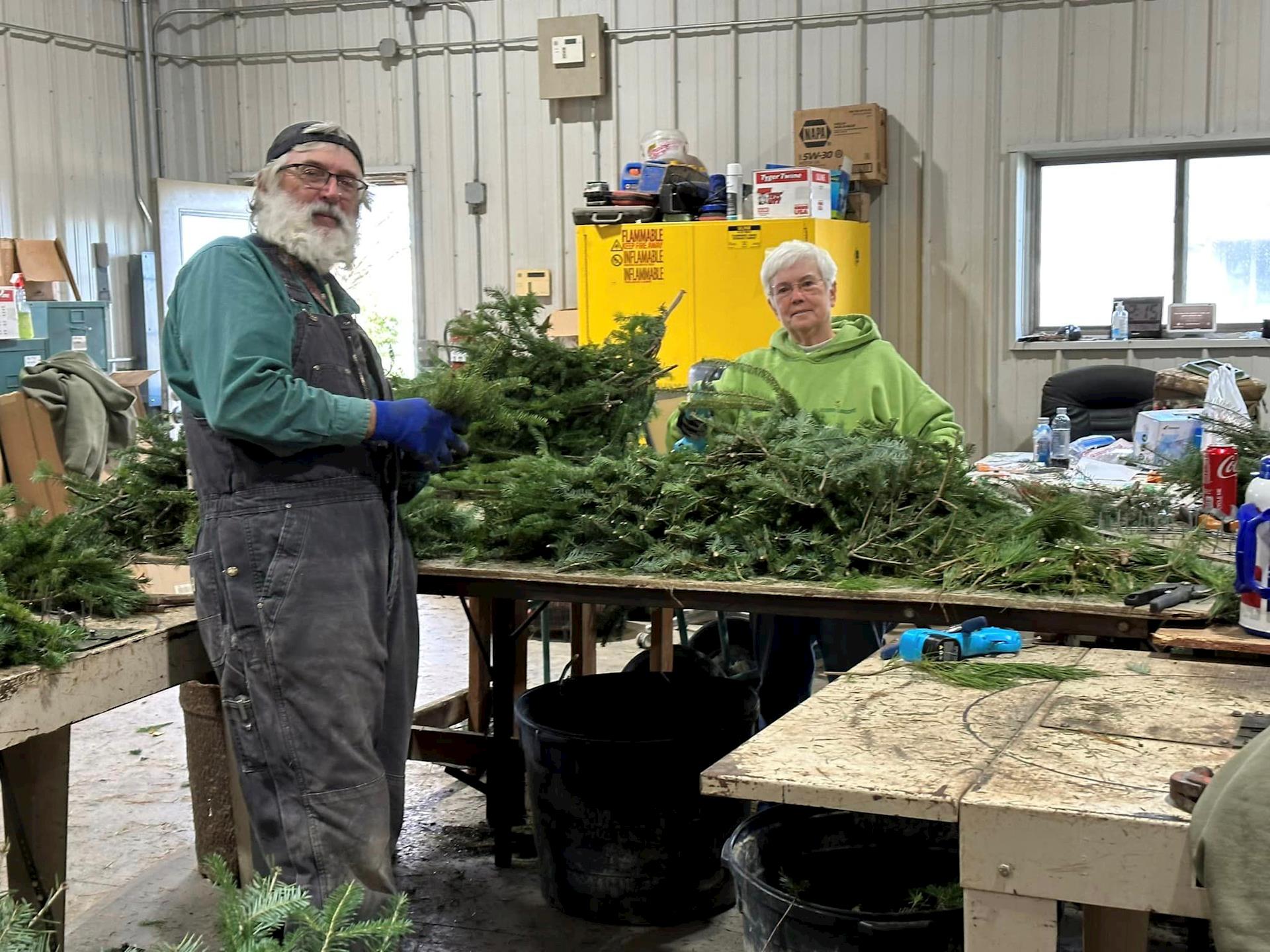 The DLI crew make Christmas wreaths.