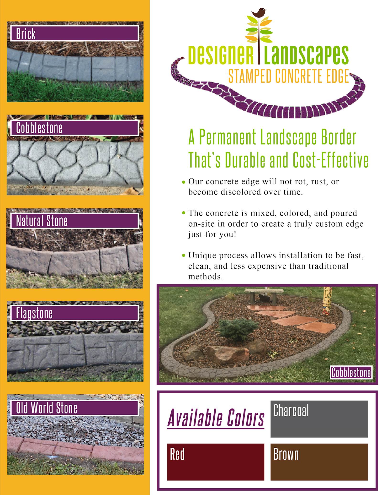 Concrete edging is a permanent landscape border that is durable and cost-effective