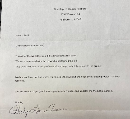 Testimonial Letter from Hillsboro church