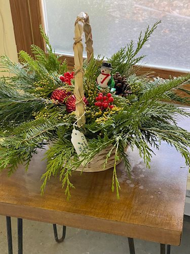 Evergreen centerpiece basket